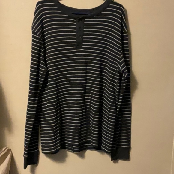 Navy Striped Long Sleeve Men's Tee - Picture 1 of 3